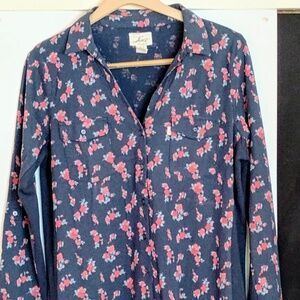 Levi Strauss Women's XL Dark Blue/Rose Print LS Snap Shirt w/Pockets
